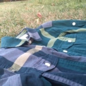 Burberry boy green plaid button down shirt size 10